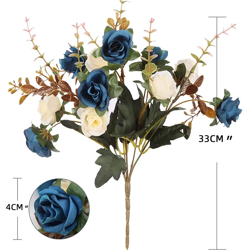 silk rose artificial flower bouquet - 12 head bunch for home decor, indoor garden, wedding, anniversary, party and event decoration, elegant fake floral arrangement