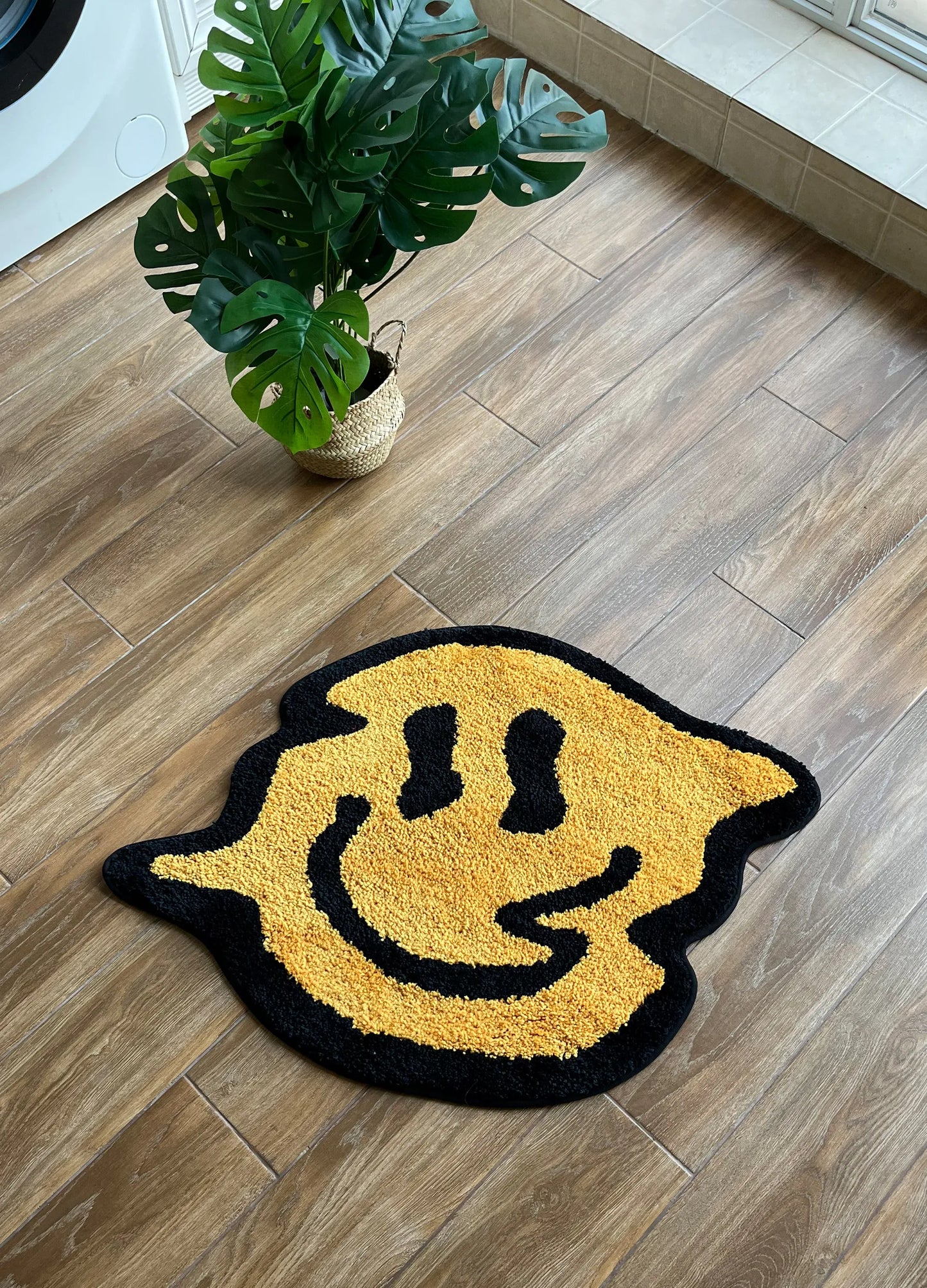 yellow tensile trippy smiling tufting rug soft fluffy kitchen toilet mat non-slip absorbent funny custom bath doormat for home décor