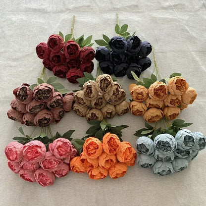 Artificial Peony Flower Bouquets, Silk & Raw Silk, Ideal for Weddings, Living Room, Dining Table Decor, Multi-Coloured, 10 Heads, Home & Party Decoration