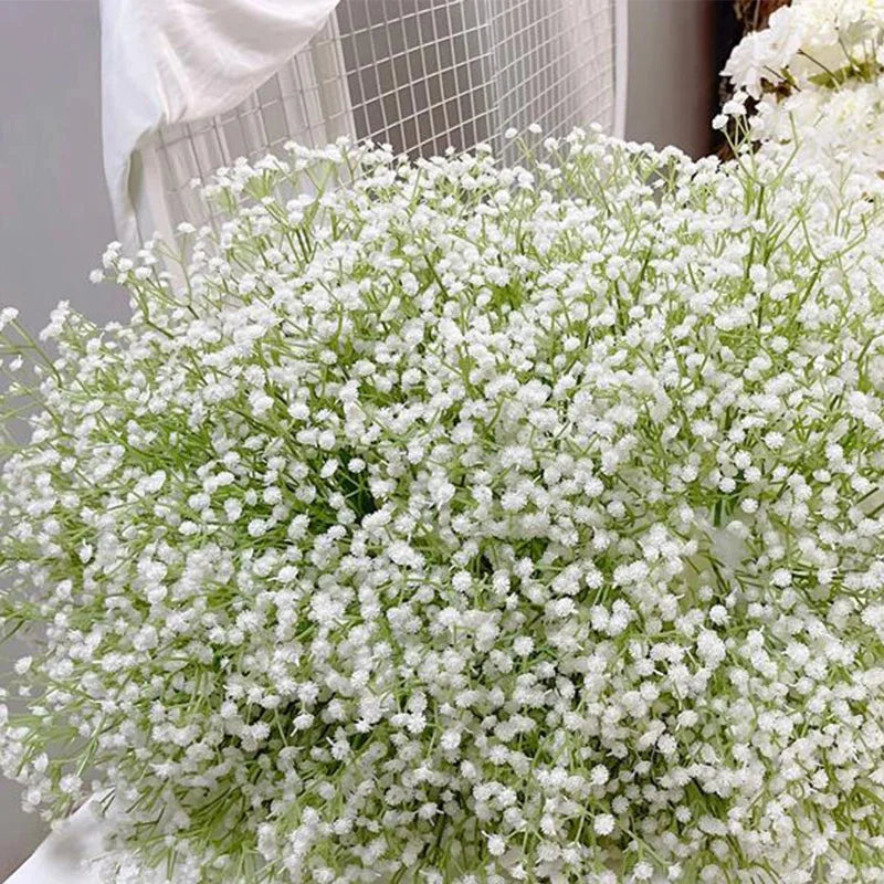 artificial baby's breath flowers 50pcs real touch gypsophila bouquet for wedding decoration, home decor, bridal shower, party celebrations, indoor faux floral accents