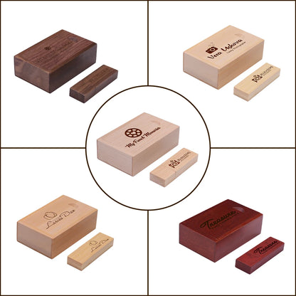 Wooden USB Flash Drive 128GB, 64GB, 32GB Memory Stick - Customisable Logo, Waterproof, Shatterproof - Ideal for Photography, Wedding, Business Gifts, Creative Use