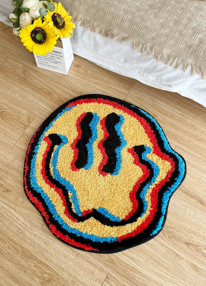 Trippy Smiling Rug Tufted Rug Geometric Bedroom Mat Soft Living Room Carpet Floor Doormat Aesthetic Corridor Pad for Home Decor