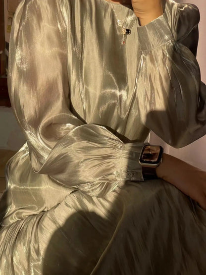 Eid Ramadan Muslim Women's Elegant Pleated A-Line Dress Abaya Kaftan Robe for Celebrations, Perfect for Spring Summer Events, Comfortable and Stylish Design