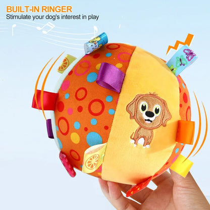 Interactive Chew-Resistant Dog Ball Toy, Velvet Plush with Bell & Handle, Durable Pet Toy for Training, Tug-of-War, Fetch, Stress Relief, Ideal for All Breeds & Sizes