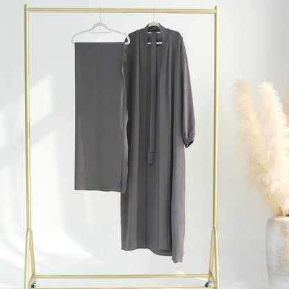 2/3 Piece Set Solid Color Muslim Dress Loose Long Sleeves Abaya Clothing for Women, Modest Fashion, Lightweight Ramadan Outfit, Elegant Prayer Dress with Pockets and Belt