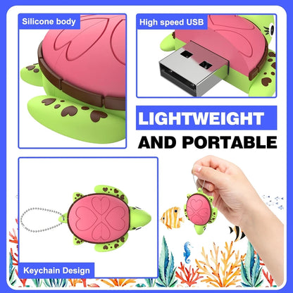 Cartoon Sea Turtle USB Flash Drive 256GB 128GB 64GB Memory Stick for Kids and Novelty Collectors - Fun Animal Shaped Pen Drive for Data Storage, Gift Idea
