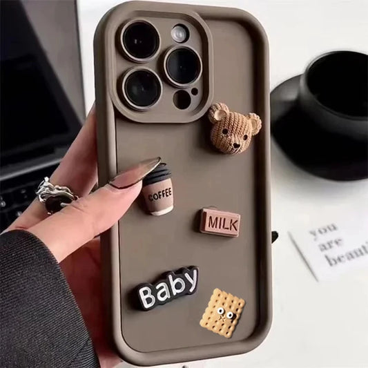 3D Cute Bear Cartoon Silicone Case for iPhone 14/15/16 Plus, Pro, Max - Soft TPU, Anti-Scratch, Lightweight Cover