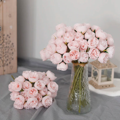Silk Roses & Peonies Bouquet, 27 Heads, Pink, White, Purple, Artificial Flowers for Home Decor, Wedding, Parties, Indoor Use, Table Vase Arrangement