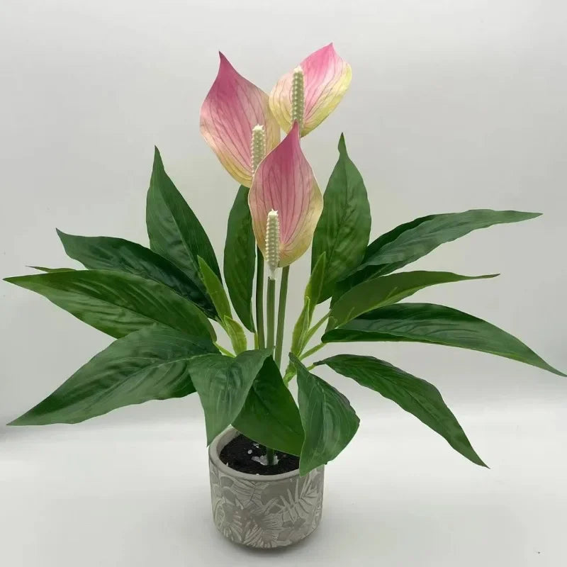 artificial green anthurium faux potted plant decoration, desktop ornament for home, wedding, anniversary, exhibition, outdoor use, plastic material, branch style