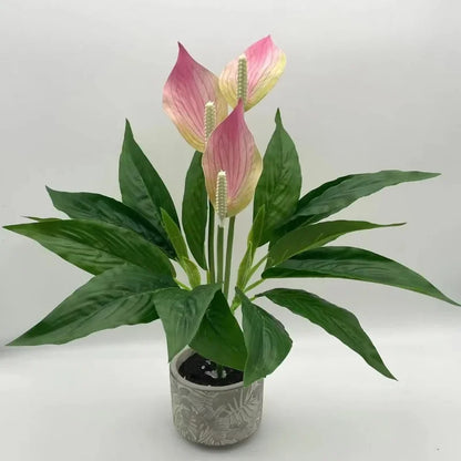 Artificial Green Anthurium Faux Potted Plant Decoration, Desktop Ornament for Home, Wedding, Anniversary, Exhibition, Outdoor Use, Plastic Material, Branch Style