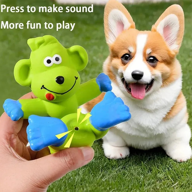 latex dog toy monkey hippo set, squeaky chew, teeth cleaning, bite resistant, interactive play, engaging sound for small to large dogs, pet oral health benefits