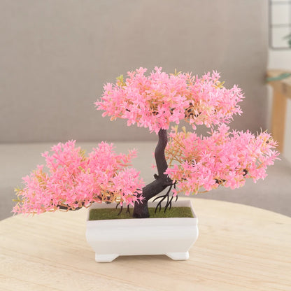 Artificial Bonsai Tree Decor, Small Plastic Potted Plant for Home and Office, Fake Plant Desktop Ornament, Ideal for Bridal Showers, Gardens, and Outdoor Exhibits