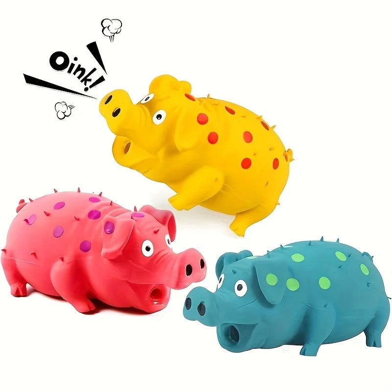 latex pig dog toy with squeaker, durable chew for medium to large dogs, bite resistant, teeth cleaning, indoor/outdoor play, engaging and fun for active pets