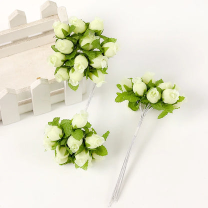 Artificial Mini Rose Flower Bundle, Silk Bouquet for Home Decor, Wedding Decoration, Crafting and Gift Accessories, 12 Pieces, Elegant Floral Display for Indoor Use