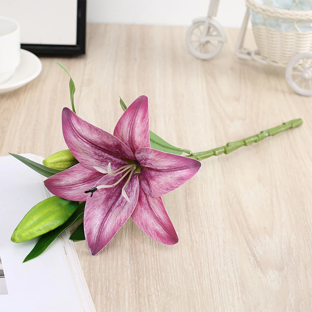 3d printed white lily artificial flower branches for weddings, home & garden decoration - ideal for anniversaries, birthdays, indoor use, plastic material