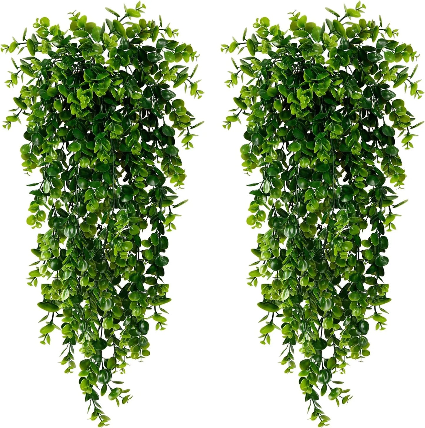 artificial hanging eucalyptus vines, uv resistant faux greenery for outdoor wedding decor, plastic leaf garland for bridal showers and exhibitions