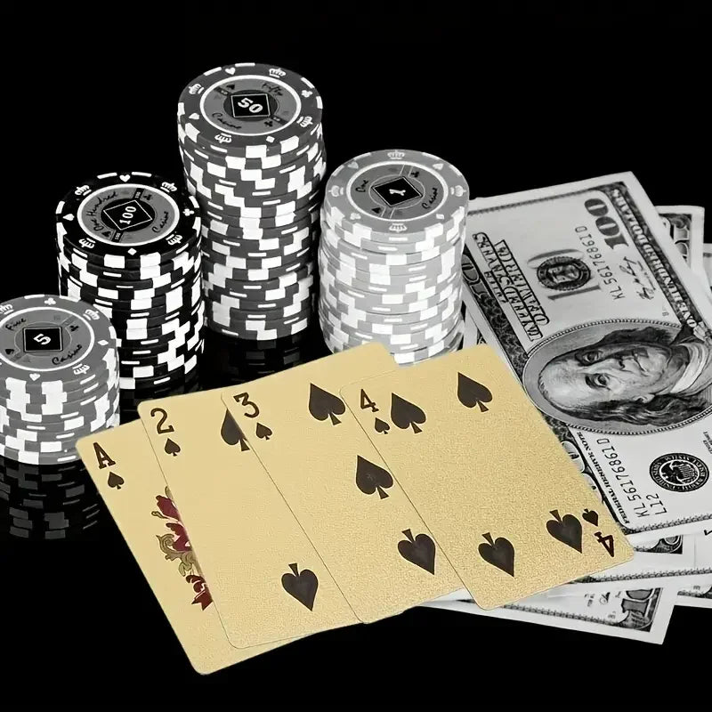 gold plated foil poker cards deck waterproof plastic playing card game props for luxurious game nights, perfect for all ages, durable and easy to clean