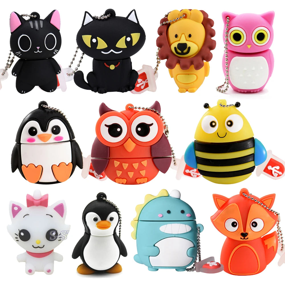 cartoon animal usb flash drive - 16gb/32gb/64gb silicone storage - fun penguin, cat, owl, lion, dinosaur designs - usb 2.0 external memory stick for kids and adults