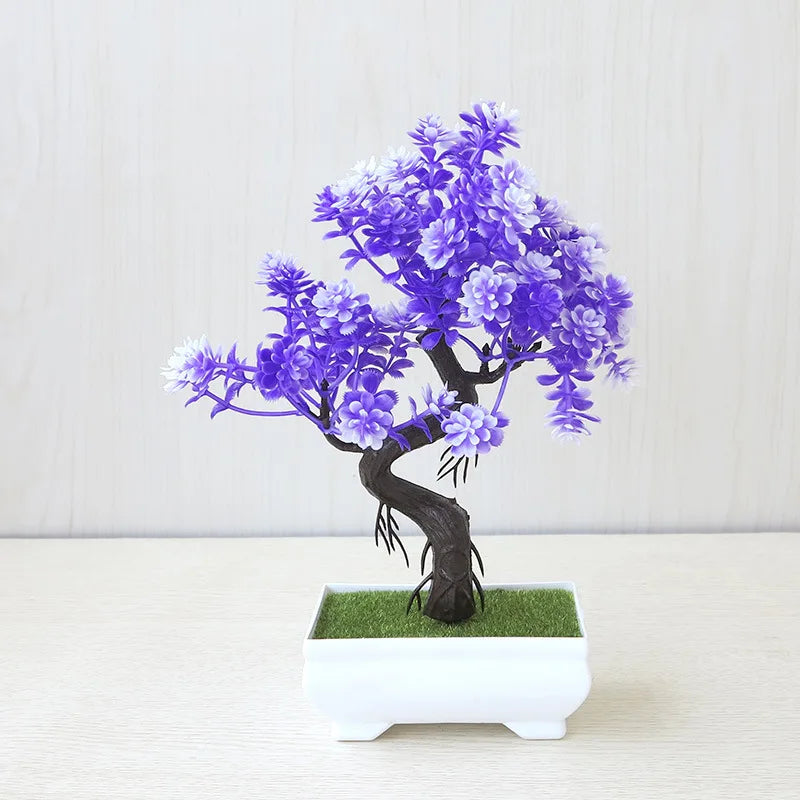 miniature artificial bonsai tree in pot, elegant faux plant decoration for home or office, desktop zen garden ornament, ideal for indoor use and exhibitions