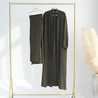 2/3 Piece Set Solid Color Muslim Dress Loose Long Sleeves Abaya Clothing for Women, Modest Fashion, Lightweight Ramadan Outfit, Elegant Prayer Dress with Pockets and Belt