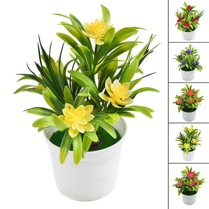 Artificial Flowers with Pot for Home Office Decor - Plastic Fake Plants for Indoor Use, Perfect for Birthdays, Housewarming, Weddings and Parties - Decorative Floral Arrangement