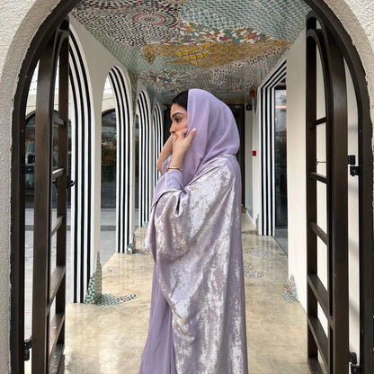 Shiny Satin Batwing Abaya Caftan Femme Open Abayas Luxury Kaftan for Women Dubai Turkey Kebaya Outfit Robe Clothing Musulmane - Elegant and Stylish Fashion