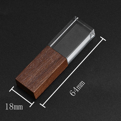 USB Crystal Wood Flash Drive 128GB with Walnut Box – Elegant Memory Stick for Weddings, Gifts, and Storage – Available in 64GB, 32GB, 16GB Options