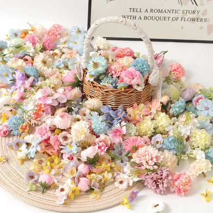 Mini Silk Artificial Flowers Set, 50Pcs Mixed Colours, Ideal for Home Décor, Crafts, Wedding, Anniversary, Baby Shower, Birthday, Indoor Decoration Accessories