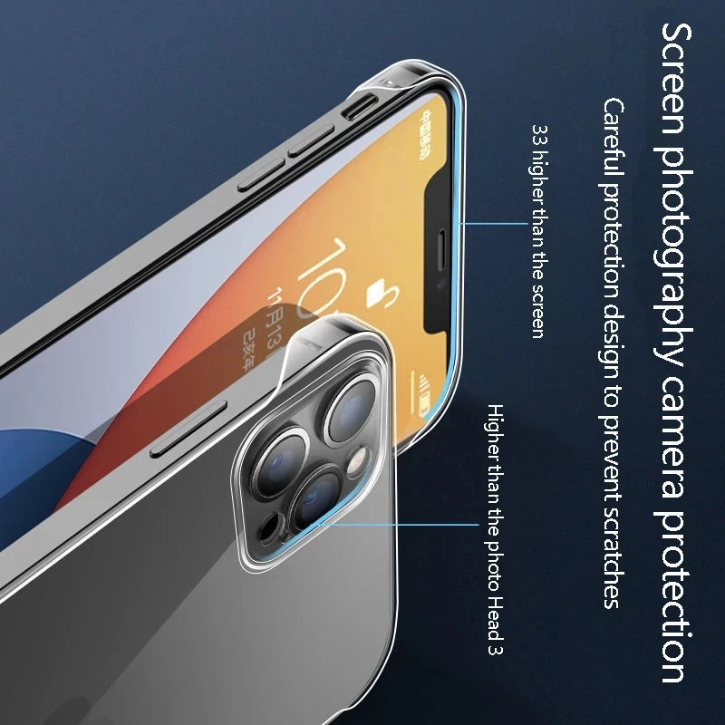 luxury hard pc plastic frameless clear phone case  for iphone 16 11 12 13 14 15 pro max x xr xsmax se 7 8 plus mini cover