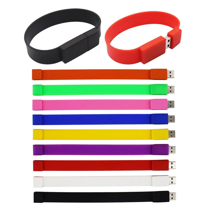 usb flash drive bracelet 64gb wristband memory stick, creative waterproof silicone pen drive for data storage and transfer, black