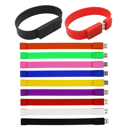 USB Flash Drive Bracelet 64GB Wristband Memory Stick, Creative Waterproof Silicone Pen Drive for Data Storage and Transfer, Black