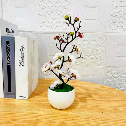 Artificial Plum Blossom Bonsai Plant with Pot | Indoor Decorative Silk Flower Arrangement for Home, Office, Celebrations, Parties, Weddings | Plastic Material