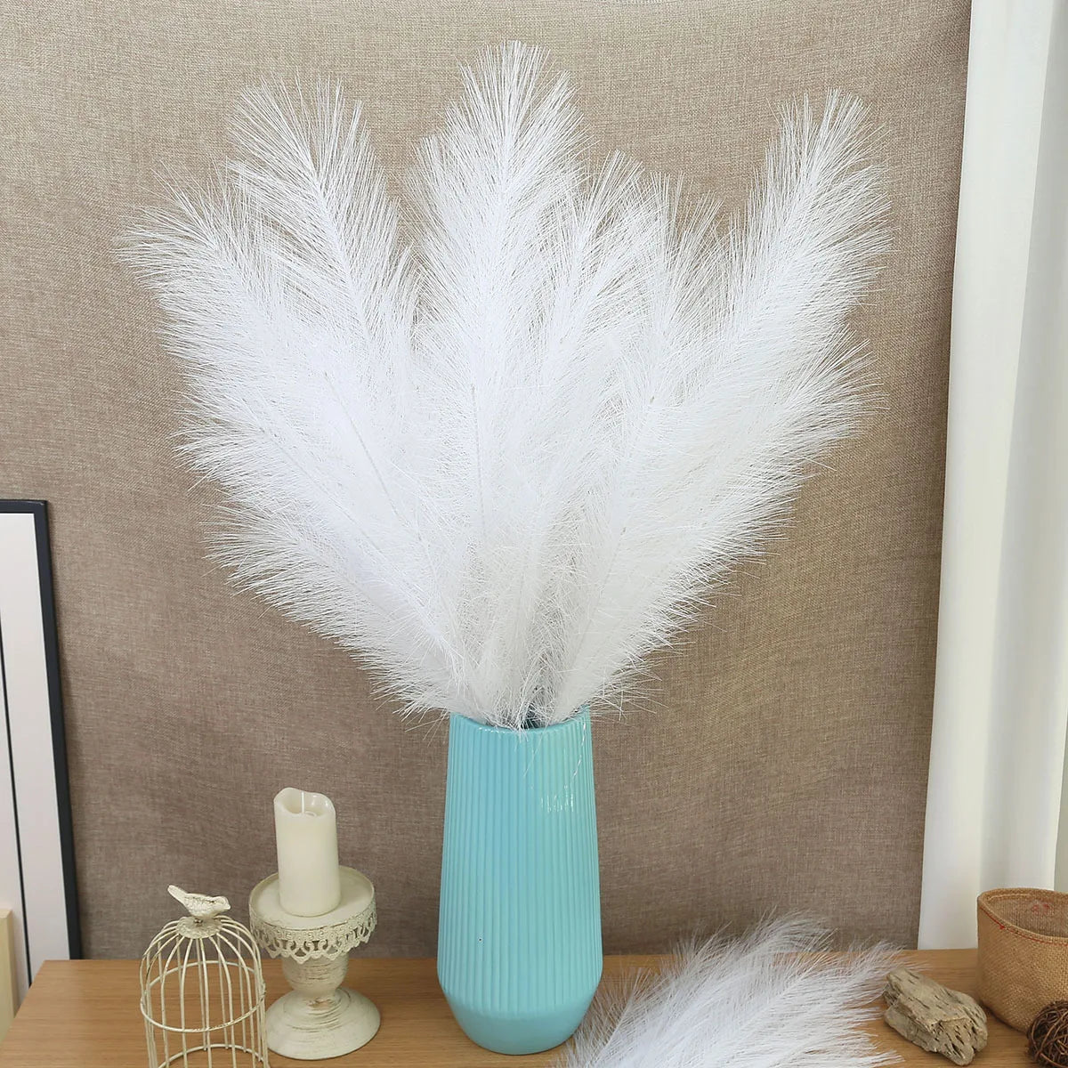artificial pampas grass bouquet, 42cm fake reed grass for boho decor, indoor outdoor vase display, party bridal shower decoration, plastic flower arrangement, multiple pack options