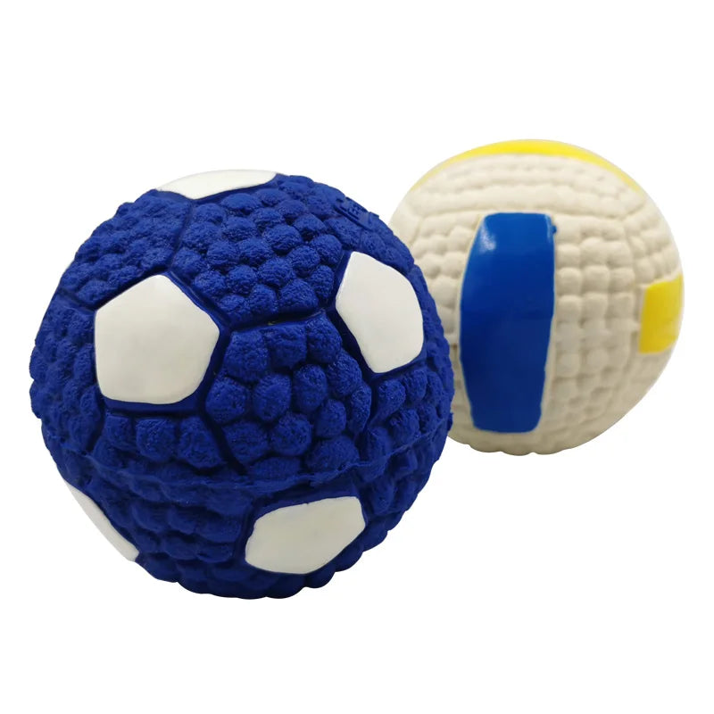 soft latex pet ball toy for dogs, squeaky rugby tennis volleyball football basketball, teeth cleaning, training & play for small to large breeds