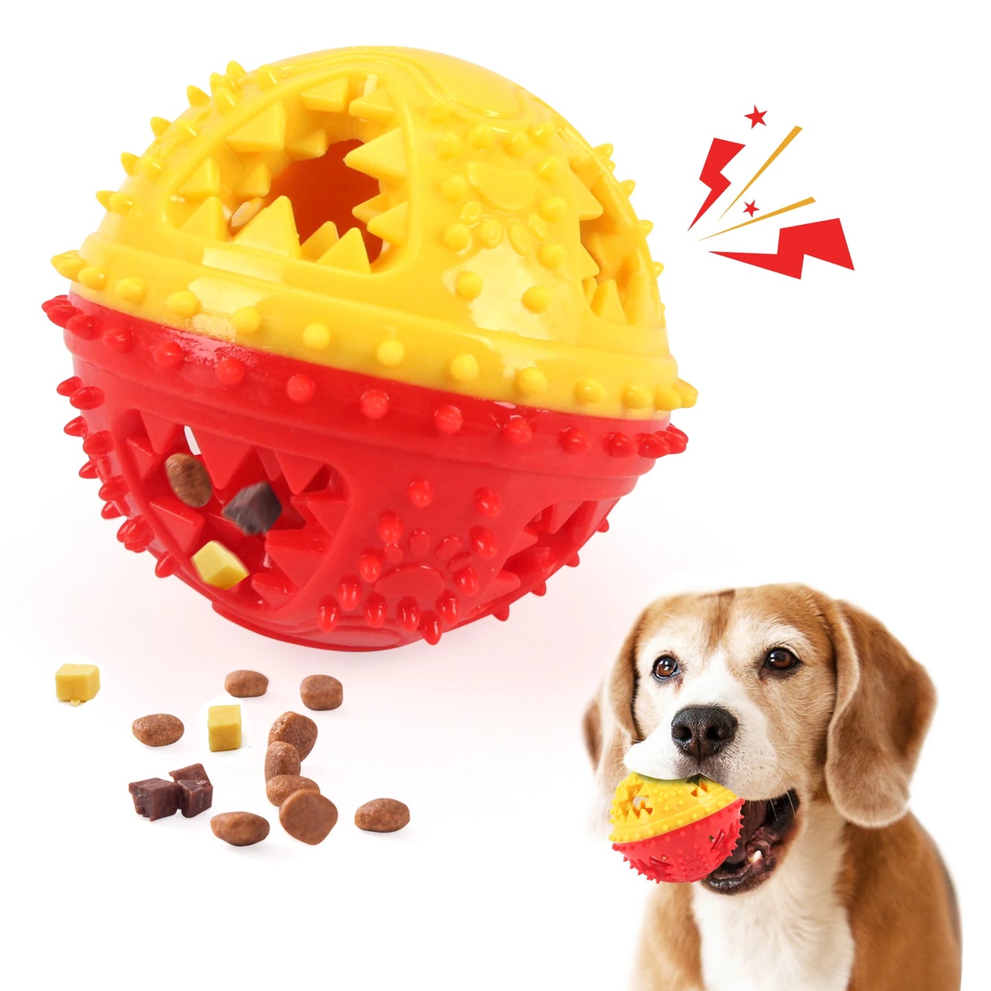 durable rubber dog chew toy ball, interactive treat dispenser, teeth cleaning, bite resistant, engaging play & training aid for medium to large dogs