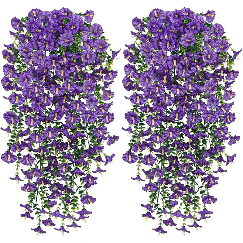 75cm white artificial morning glory hanging vine, faux silk flowers for home, garden & wedding decor, indoor outdoor use, set of 1 or 2