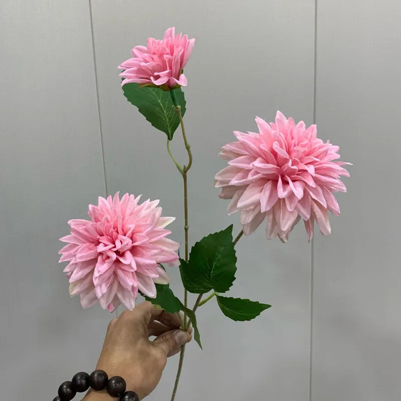 artificial dahlia flowers with 3 heads long branch silk for home wedding decor, bedroom decoration, party and indoor events - elegant, lifelike floral arrangement