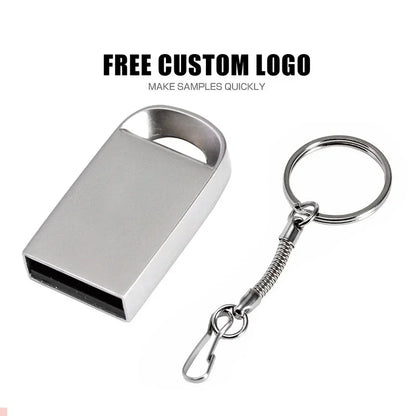 Mini Metal USB Flash Drive 128GB - Silver Waterproof Memory Stick for Laptop, Car, TV - Creative Gift with Free Key Ring - Multiple Capacities Available