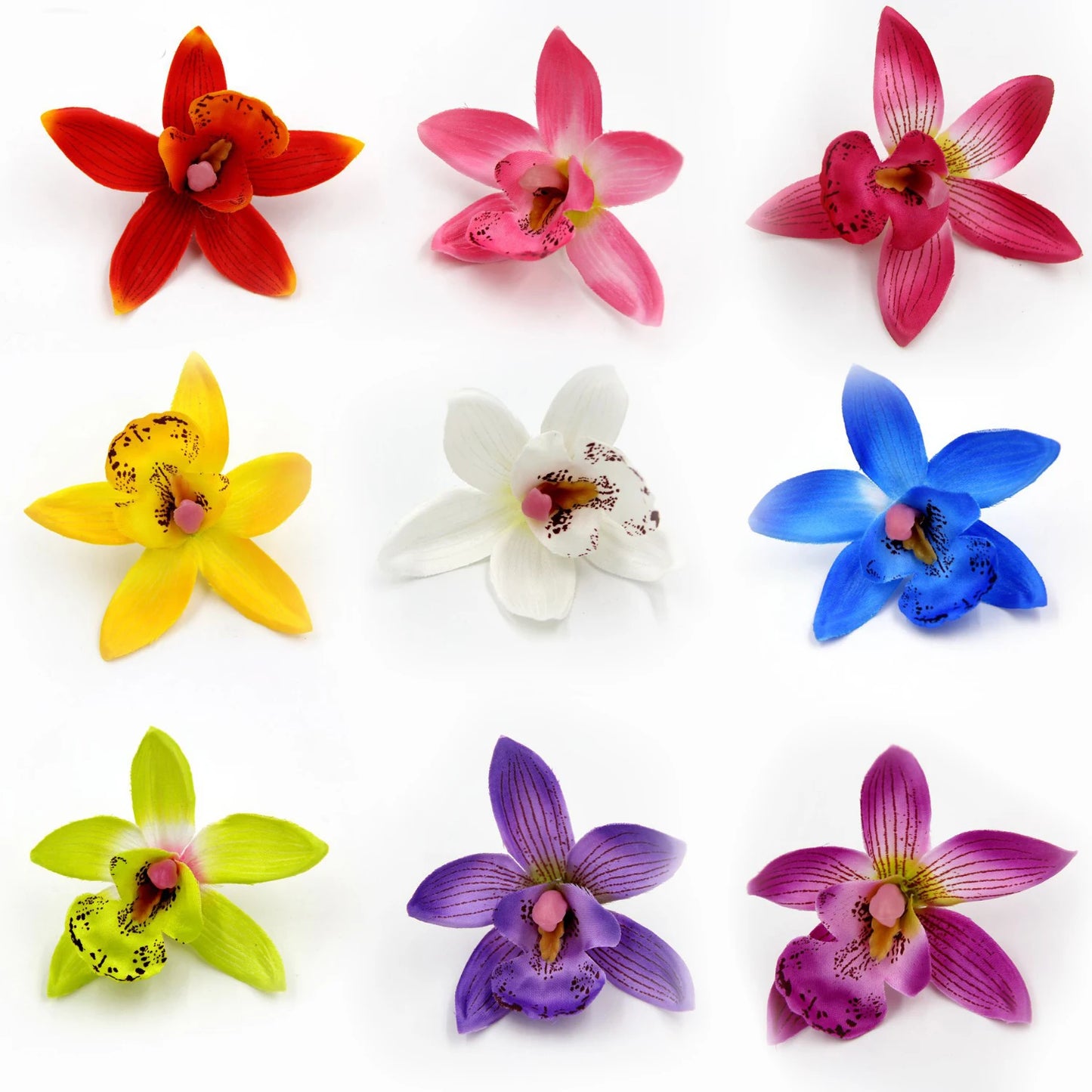 artificial orchid flower heads 7.5cm, silk decoration for home wedding, diy craft, 10/20/30pcs assorted colours, gift scrapbooking decorative floral design