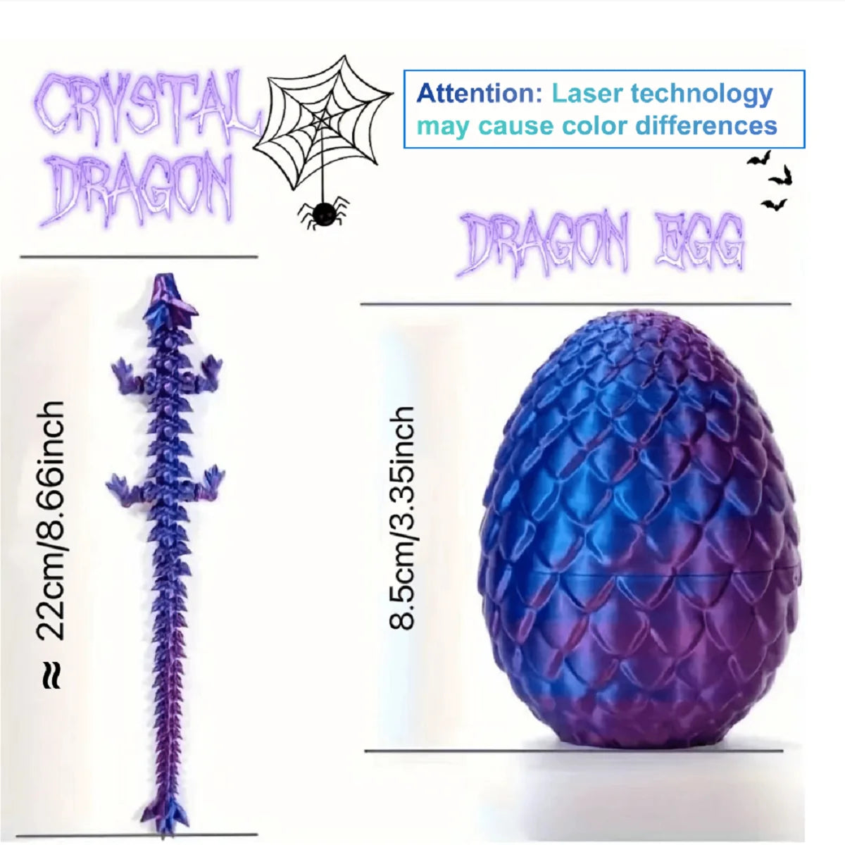1pc crystal dragon ornament, 3d printed fidget dragon with articulated joints