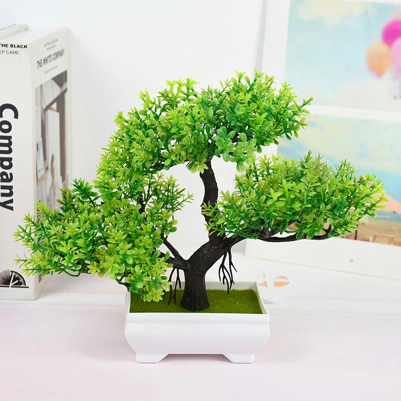 artificial bonsai tree in pot - plastic fake plant for desk, home, hotel, garden decoration, ideal for indoor and outdoor use, decorative potted ornament