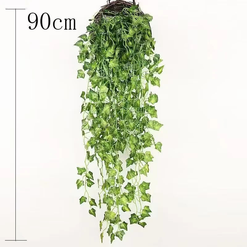 artificial green ivy leaf garland 2.1m, silk rattan hanging vine for wall decor, home and garden decoration, wedding party, outdoor exhibition, diy fake wreath leaves