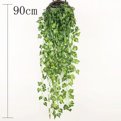 Artificial Green Ivy Leaf Garland 2.1M, Silk Rattan Hanging Vine for Wall Decor, Home and Garden Decoration, Wedding Party, Outdoor Exhibition, DIY Fake Wreath Leaves