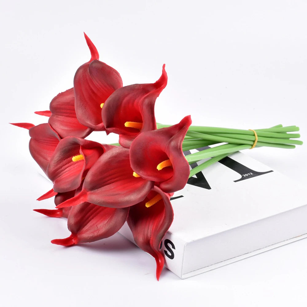 artificial blue calla lily flowers - pu material 34cm for wedding bouquet, table centrepiece, home decor, bridal shower decoration, indoor use, pack of 10/5