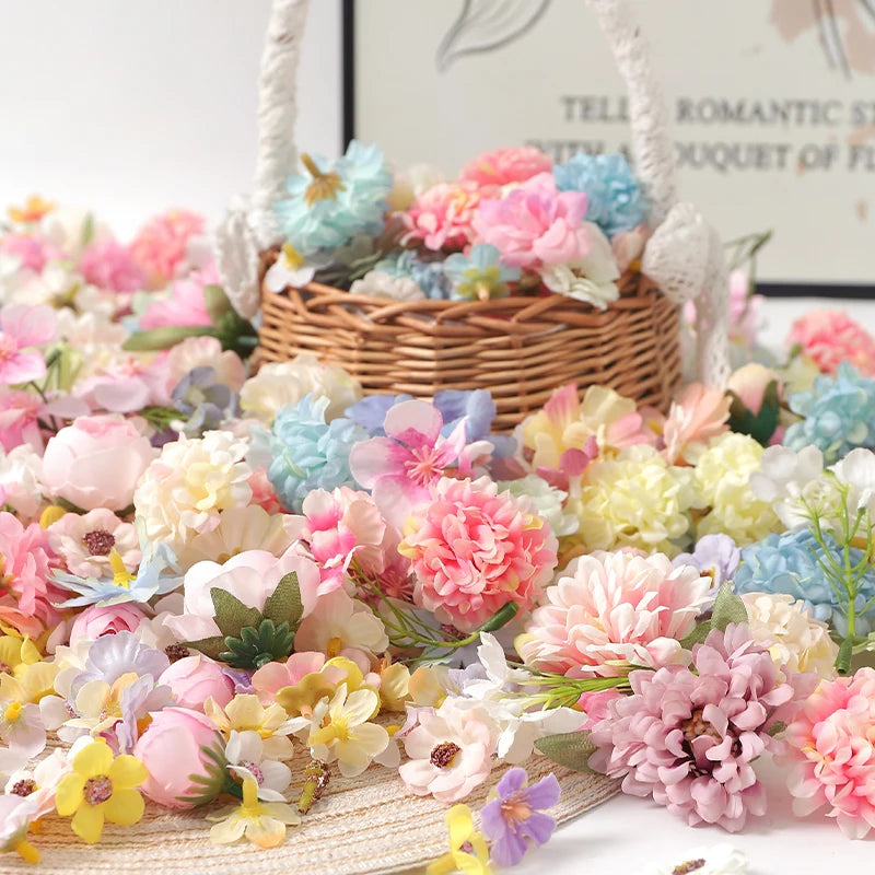 mini silk artificial flowers set, 50pcs mixed colours, ideal for home décor, crafts, wedding, anniversary, baby shower, birthday, indoor decoration accessories