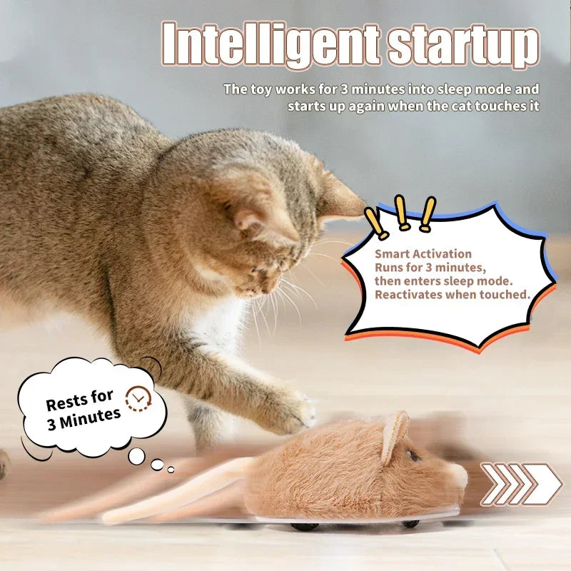 interactive electronic plush mouse toy for cats, fast-moving, durable cloth & abs, lightweight 63g, stimulates exercise, ideal indoor activity, brown/grey/coffee