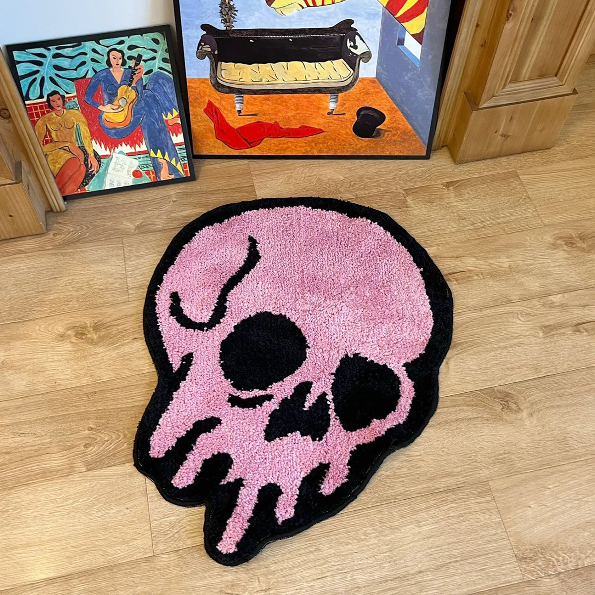 pink melted skull tufted rug entrance mat aesthetic home art decor anti dust carpet area floor pad welcome doormat for hallway and entryway