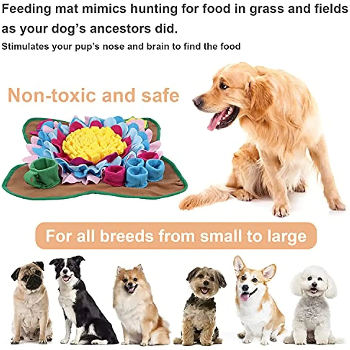 interactive pet snuffle mat for dogs and cats, fleece feeding blanket, anti-choking feature, mental stimulation, slow feeder training toy, enrichment activity pad