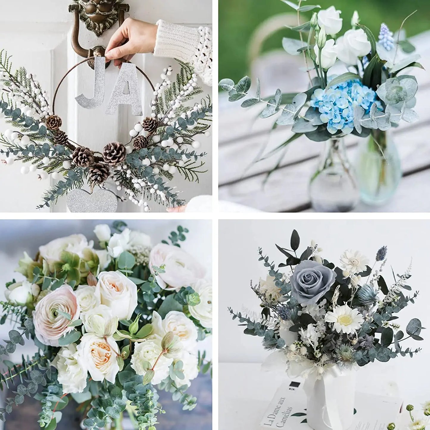12 artificial eucalyptus stems, silver dollar greenery, faux branches for wedding bouquets, floral arrangements, home and outdoor decoration, 12 piece set