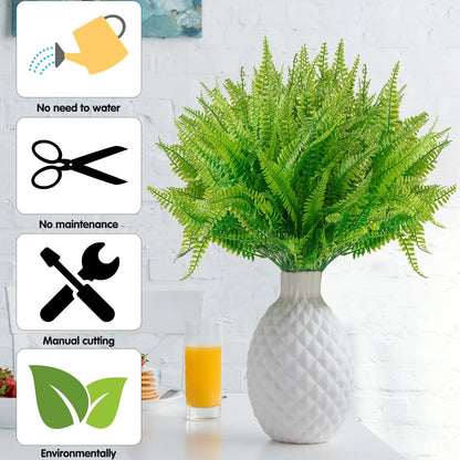 4 Pack UV Resistant Artificial Boston Ferns | Plastic Faux Shrubs for Outdoor & Indoor Décor | Greenery for Home, Garden, Yard, Office, Desktop Display or Exhibition